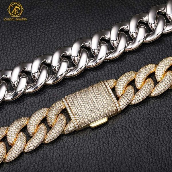 High Quality New Trend 20Mm Link Crystal Diamond Gold Plated Prong Cuban Necklace For Men