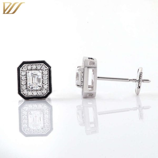 Moissanite Women Diamond Emerald Cut 14K Gold Classic Square Earrings Quality D Color Statement Fine Jewelry Earrings