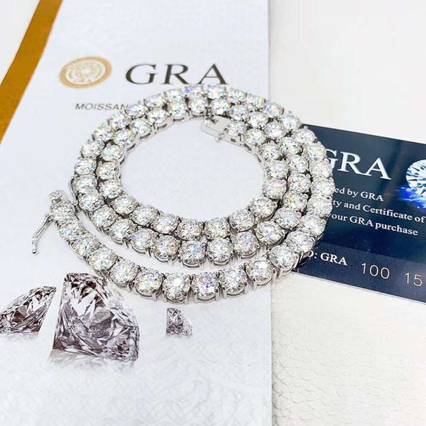 Moissanite Hip Hop Jewelry 6.5Mm Chain Sier Vvs Diamond Tennis Necklace