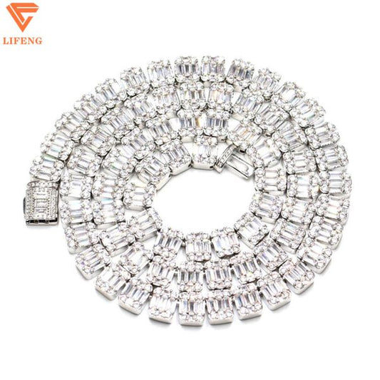 Custom Hip Hop Fashion Jewelry Sterling Sier Iced Out VVS Baguette Square Mossanite Tennis Chain Moissanite Men's Necklace