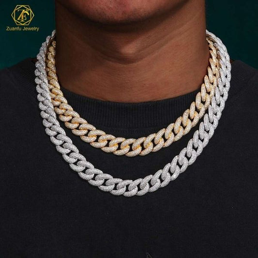 Fine Jewelry Inlay Iced Out Moissanite Miami Hip Hop 14Mm 7Inches 20Inches Sterling Sier Cuban Chain Necklace
