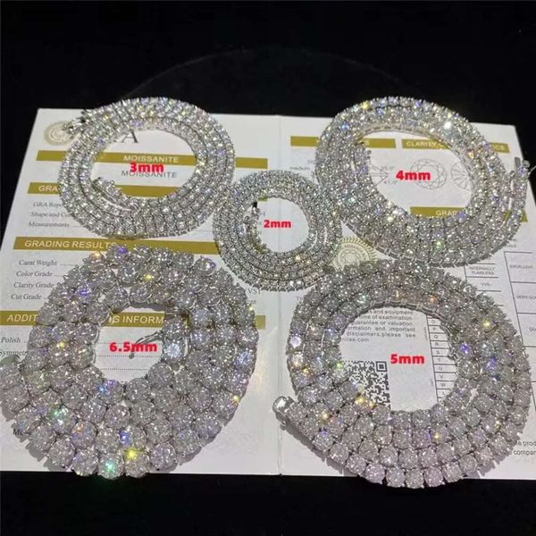 Hip Hop Iced Out Fine Jewelry Necklace Women Men Sterling Sier 2Mm 3Mm 4Mm 5Mm Moissanite Vvs Diamond Tennis Chain