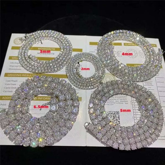Hip Hop Iced Out Fine Jewelry Necklace Women Men Sterling Sier 2Mm 3Mm 4Mm 5Mm Moissanite Vvs Diamond Tennis Chain