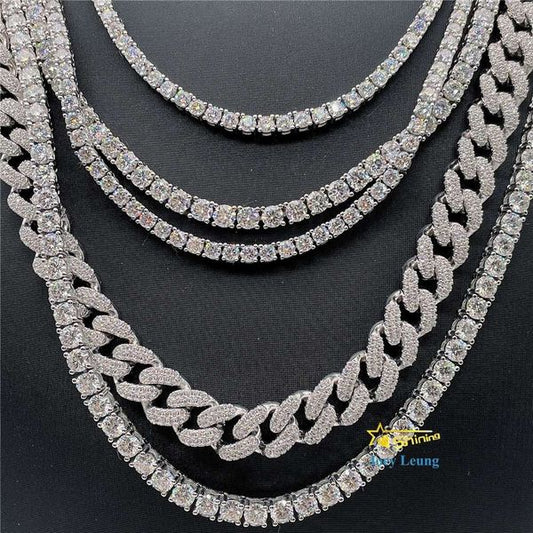 Ready To Ship Icy Jewelry Real Gold Plating Trendy Chains Sterling Sier Tennis Chain Necklace