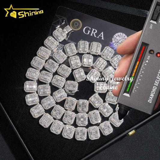 Hip Hop Sterling Sier Iced Out Diamond Men Necklace Fine Jewelry Vvs Moissanite Tennis Chain