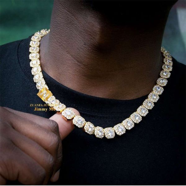 Hip Hop Iced Out 6Mm 10Mm Sterling Sier D Color VVS Moissanite Diamond Cluster Tennis Chain Necklace For Men Women