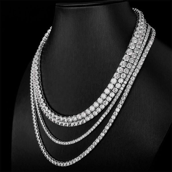 Ready To Ship Hip Pop Round D Color 3Mm 4Mm 5Mm Iced Out Jewelry Mens Rose Gold Diamond Necklace Moissanite Tennis Chain