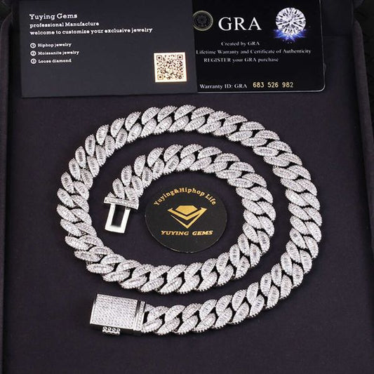 RTS Necklaces Sterling Sier Baguette Moissanite Diamond Cuban Link Chain Hip Hop Necklace