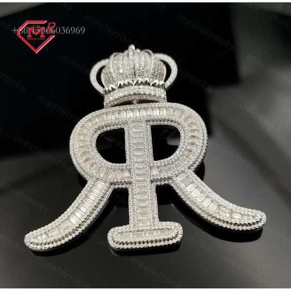 Solid Sterling Sier 3D Bail Letter Iced Out Pass Diamond Tester Vvs Moissanite Custom Pendant
