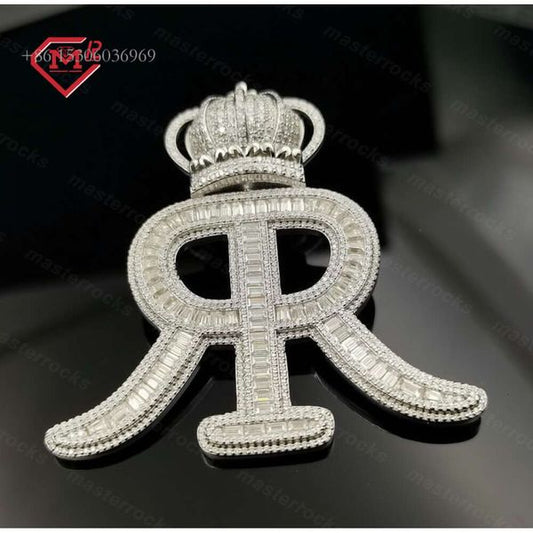 Solid Sterling Sier 3D Bail Letter Iced Out Pass Diamond Tester Vvs Moissanite Custom Pendant