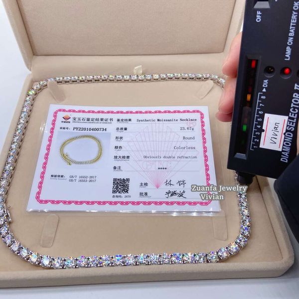 In Stock 5Mm Width D Color VVS Moissanite Diamond Sterling Sier S Necklace Hip Hop Tennis Chain