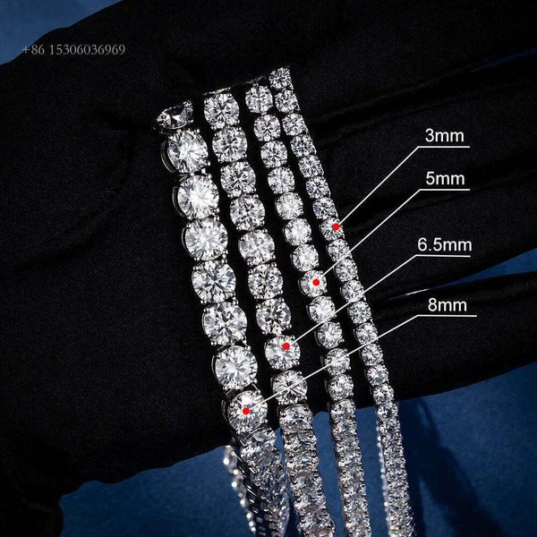 3Mm 5Mm 6.5Mm 8Mm Hiphop Iced Out Sterling Sier VVS Moissanite Tennis Chain
