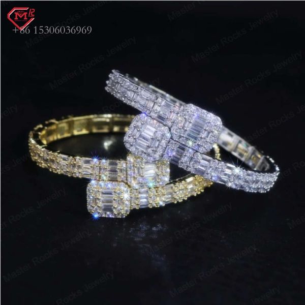 Master Rocks Jewelry Hip Hop Baguette Bracelet Sterling Sier Vvs Moissanite Bangle