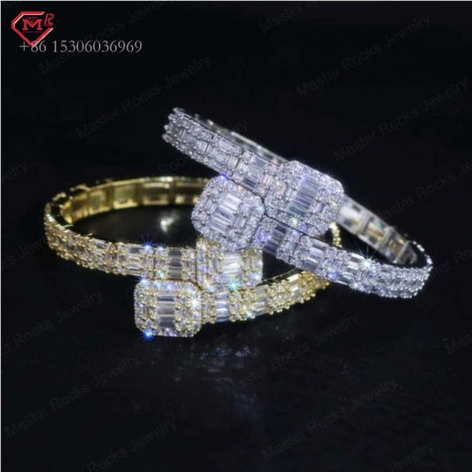 Master Rocks Jewelry Hip Hop Baguette Bracelet Sterling Sier Vvs Moissanite Bangle