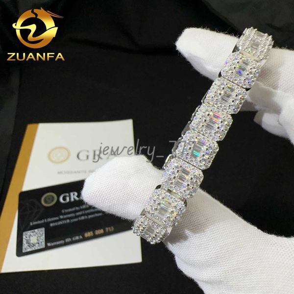 Hip Hop Jewelry Baguette Lab Diamond Tennis Chain Necklace Silver 925 D Color VVS Moissanite Hip Hop Jewelry Tennis Bracelet